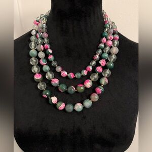 Three strand pink and green faceted agate necklace